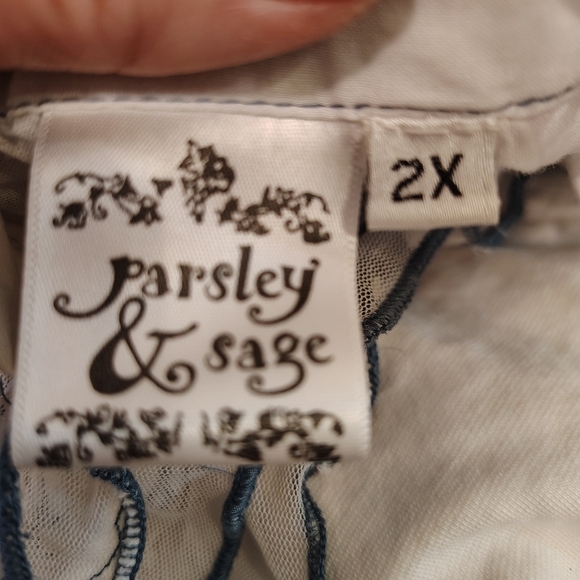 Parsley & Sage Cotton Embroidered Button Up White/Blue Tunic Top Sz 2X Cotton - Picture 9 of 10